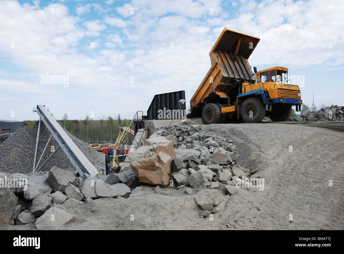 making of crushed stone at stone quarry Stock Photo