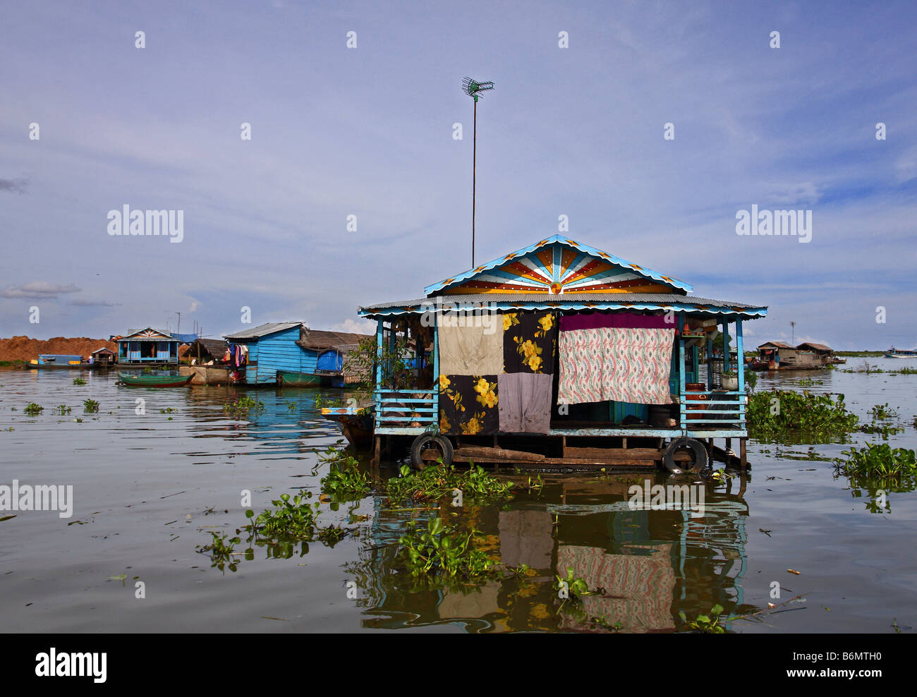 Traditional floating houses in Chong Kneas floating Village on the Tonle Sap lake, Siem Reap