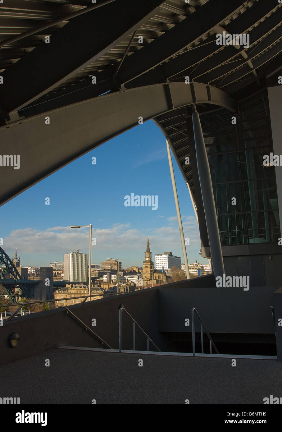 Newcastle cityscape with part of the Gateshead Sage roof in the foreground Stock Photo