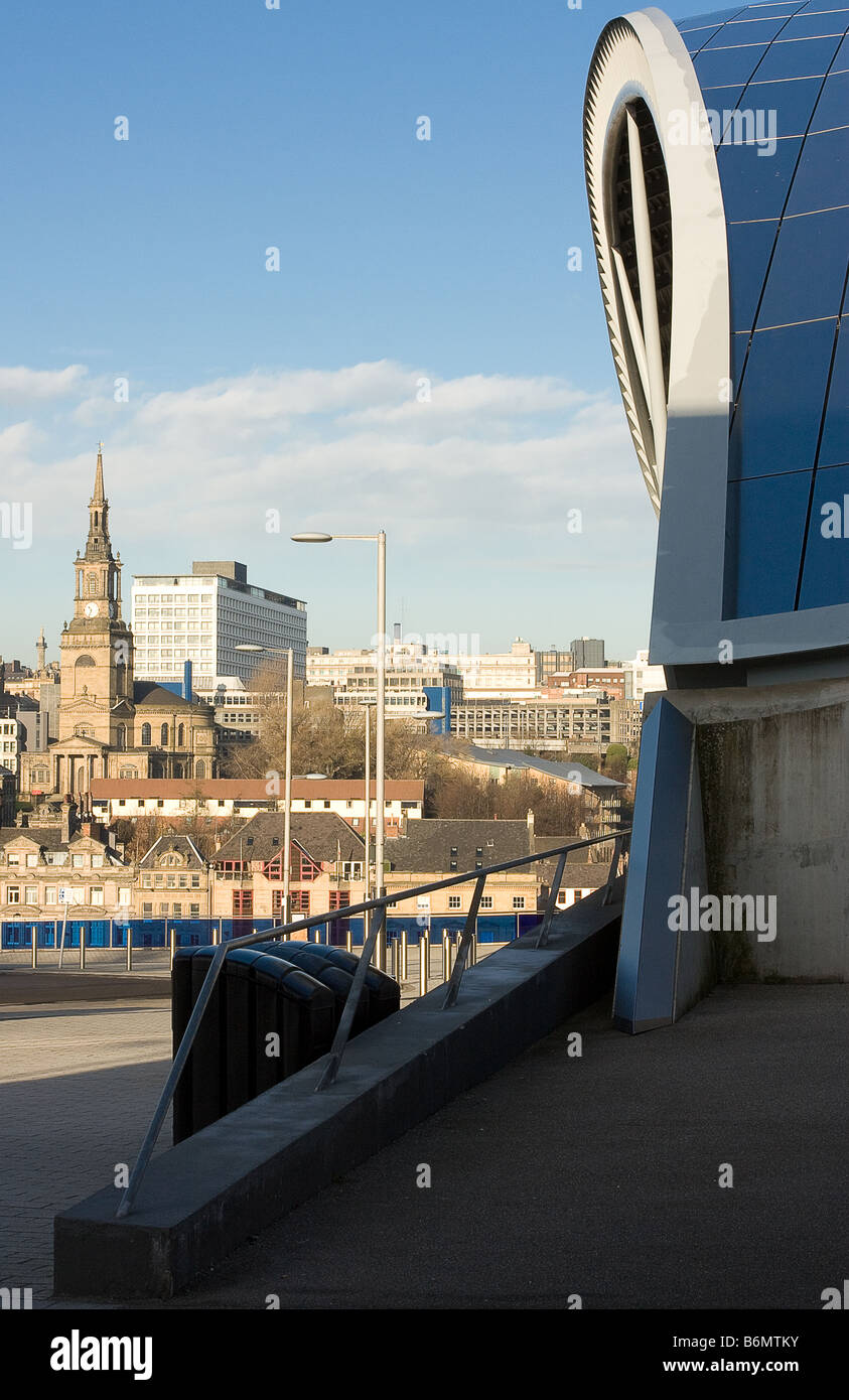 Newcastle cityscape with part of the Gateshead Sage roof in the foreground Stock Photo