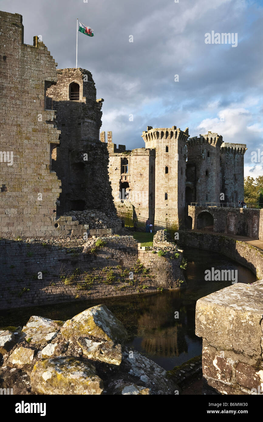 The Great Tower and Gatehouse, Raglan Castle, Monmouthshire, Wales Stock Photo