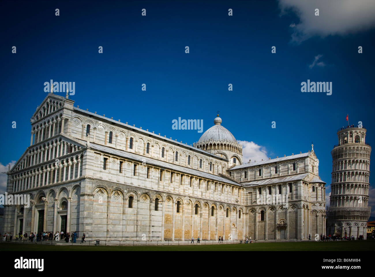 Duomo cathedral, the Leaning Tower at the Campo dei Miracoli in Pisa. Stock Photo