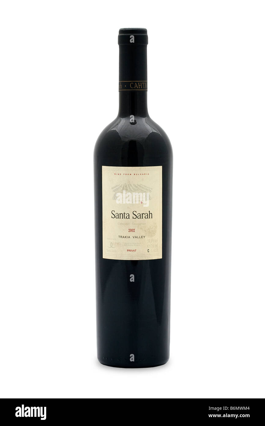 Bulgaria santa sarah privat 2002 trakia valley cabernet sauvignon dry red wine dark ruby color violet nuances jam fruit plum cho Stock Photo
