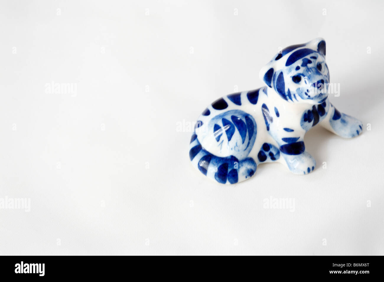 Tiger, hand made traditional blue white ceramics, Gzhel, Moscow region, Russia Stock Photo