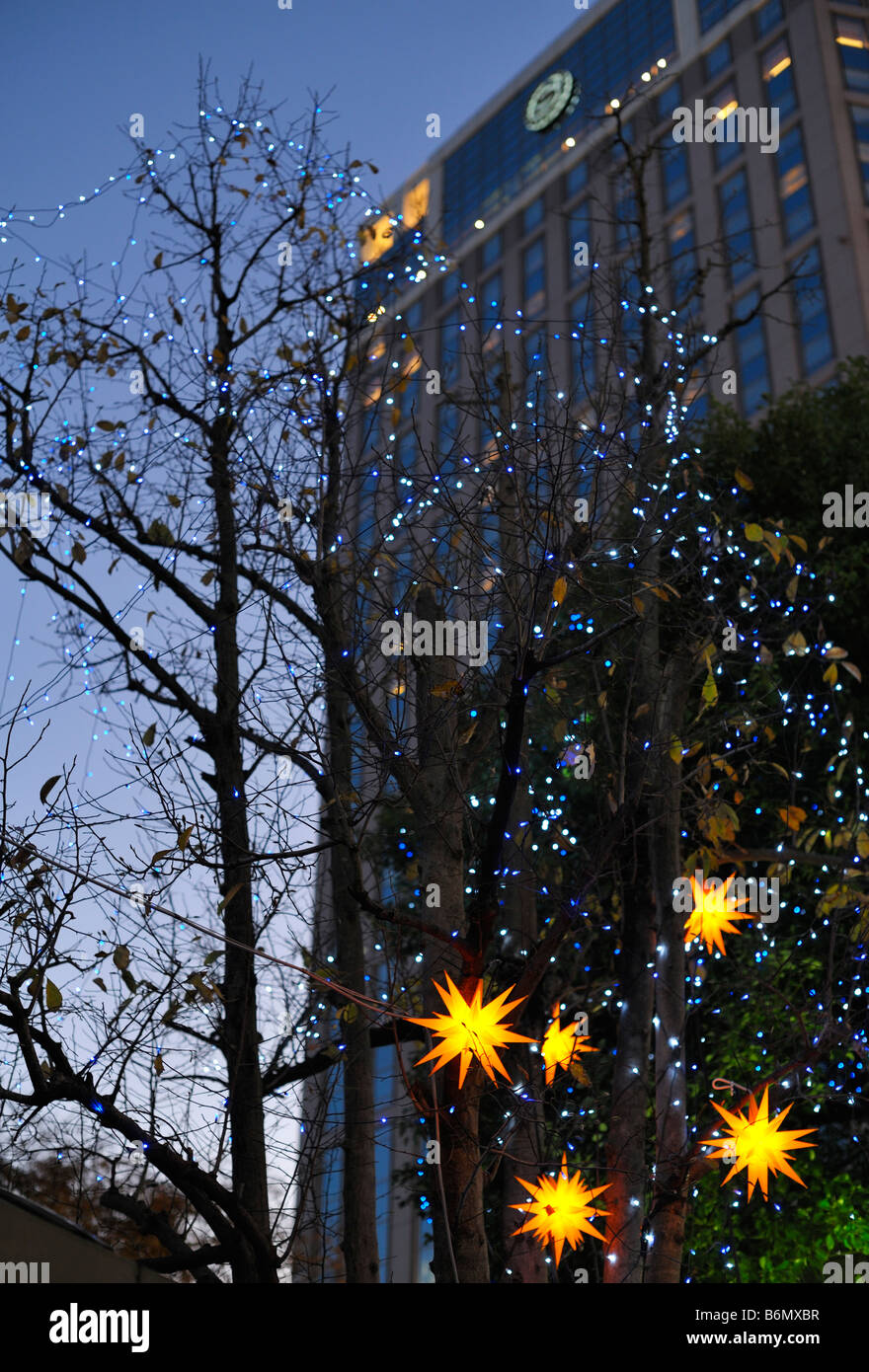 Christmas lights in front of the Bay Sheraton Hotel and Towers, Yokohama JP Stock Photo