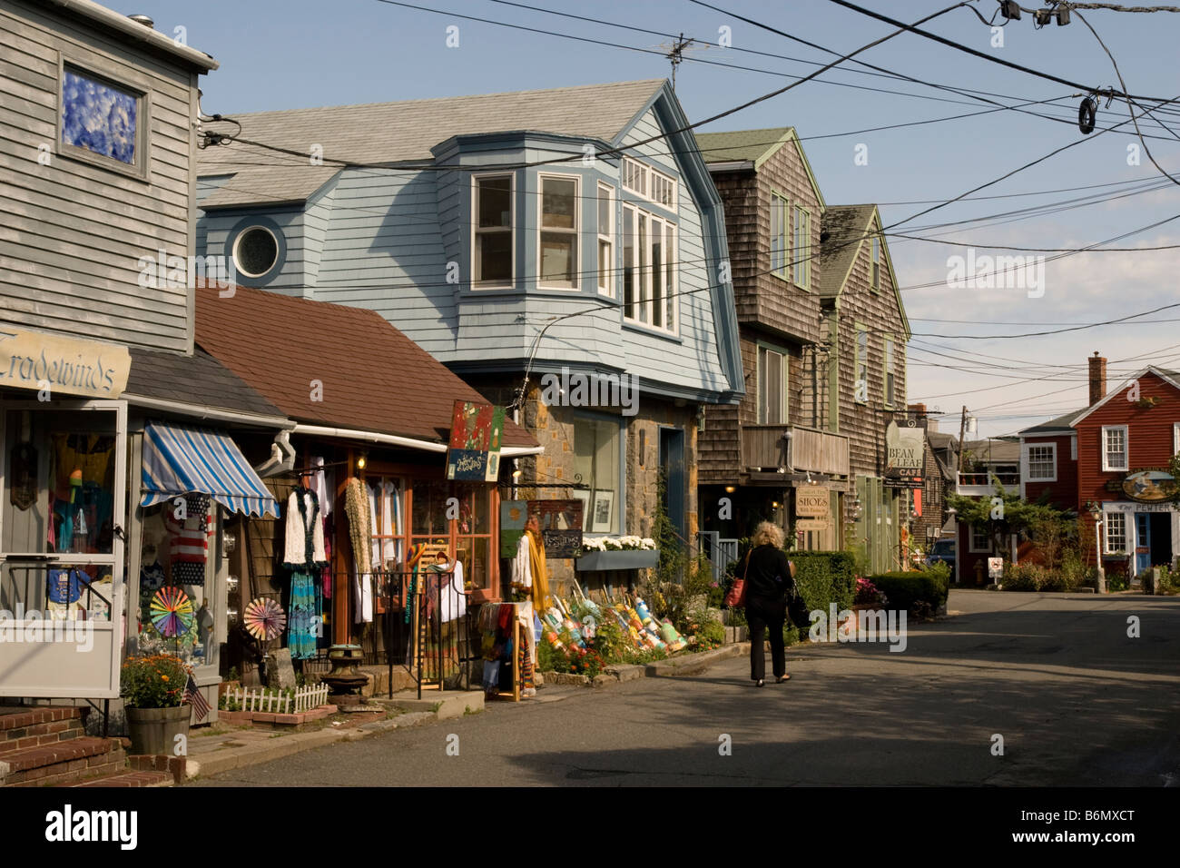 Old Fishing Buildings now tourist shops at Bearskin neck Rockport MA  Massachusetts USA United States of America New England Stock Photo - Alamy