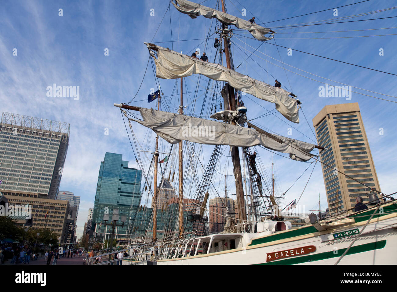 Tall ship at the Inner Harbor in downtown Baltimore Maryland Stock Photo