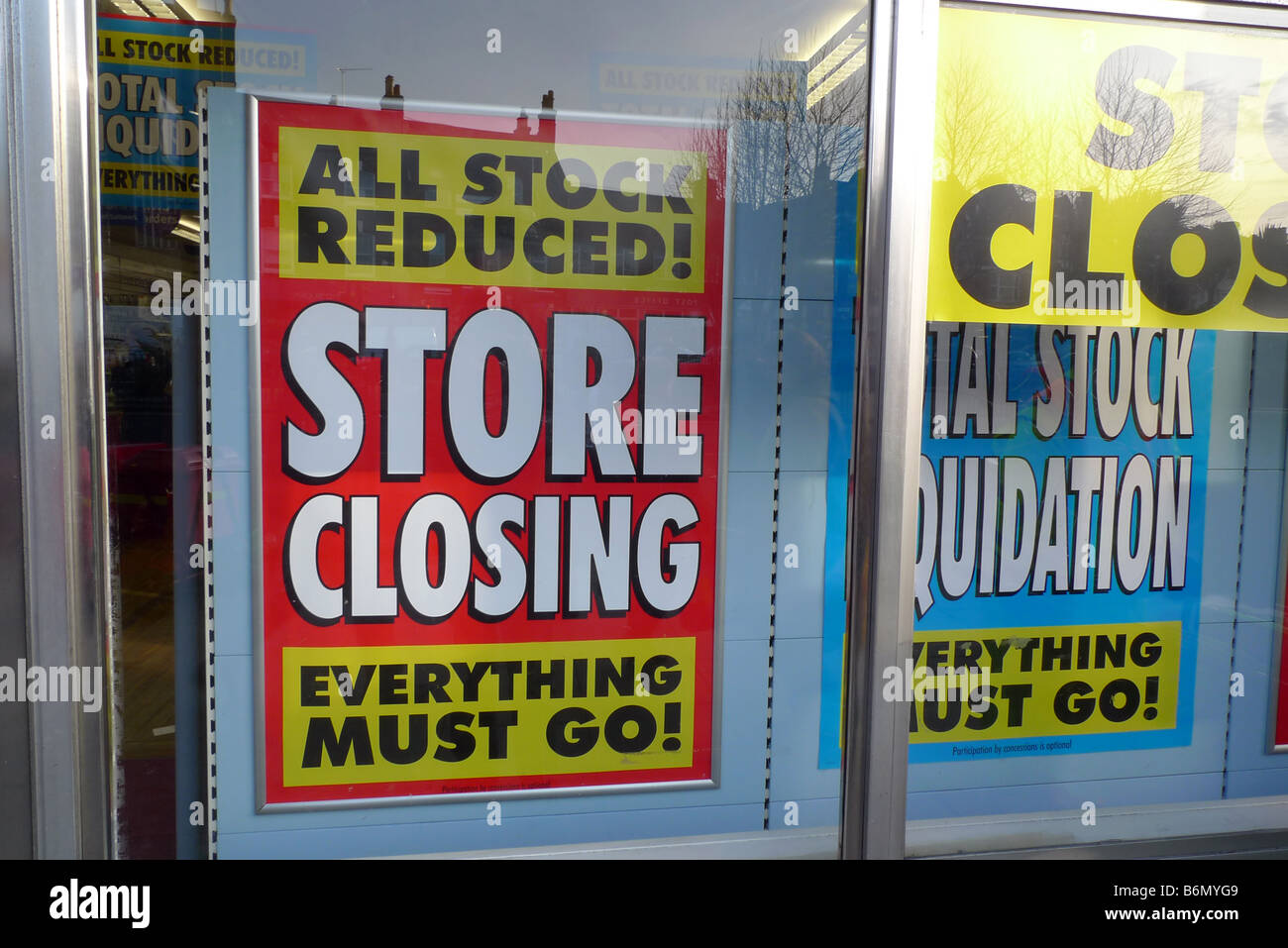 Store closing down sale posters Stock Photo
