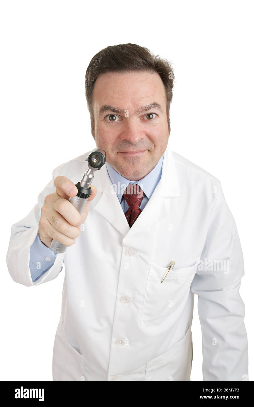 An ear nose and throat specialist using an otoscope to diagnose you