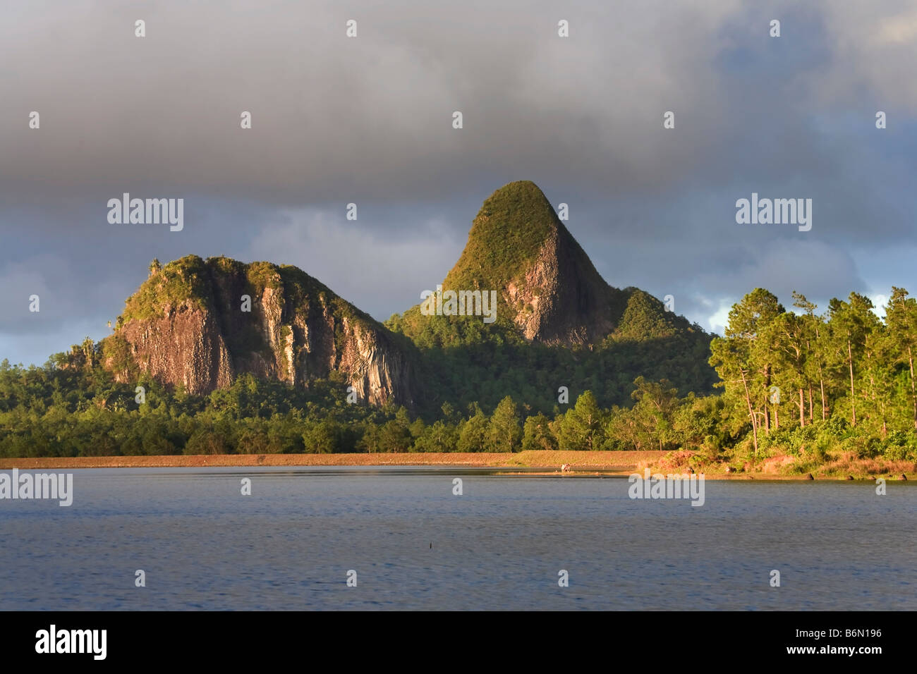 Piton du Milieu Mountain and Reservoir Mauritius Indian Ocean Stock Photo