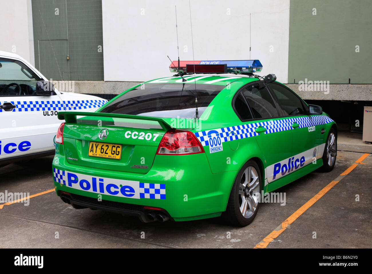 Police highway patrol car in police station at Grafton New South Wales NSW Australia Stock Photo