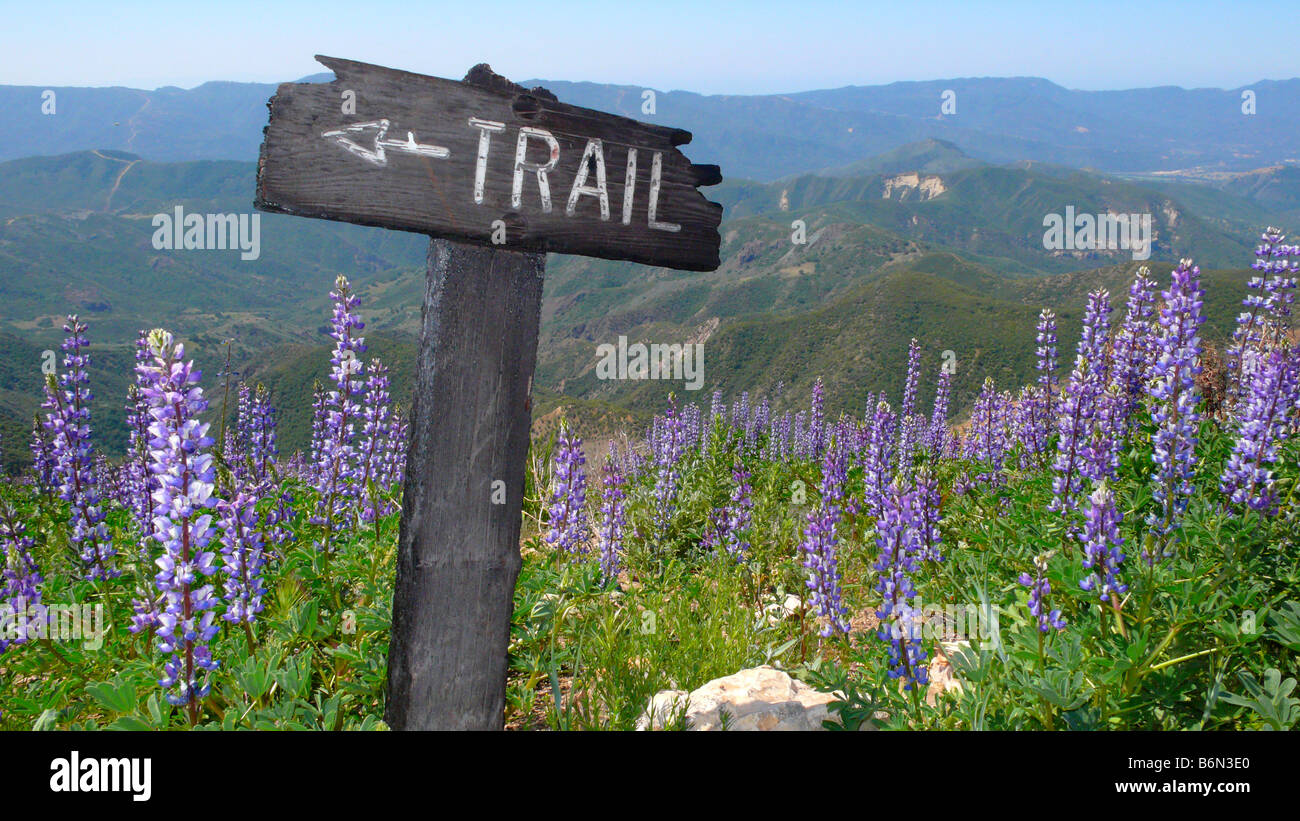 trail sign on Santa Cruz trail, Santa Barbara, California Stock Photo