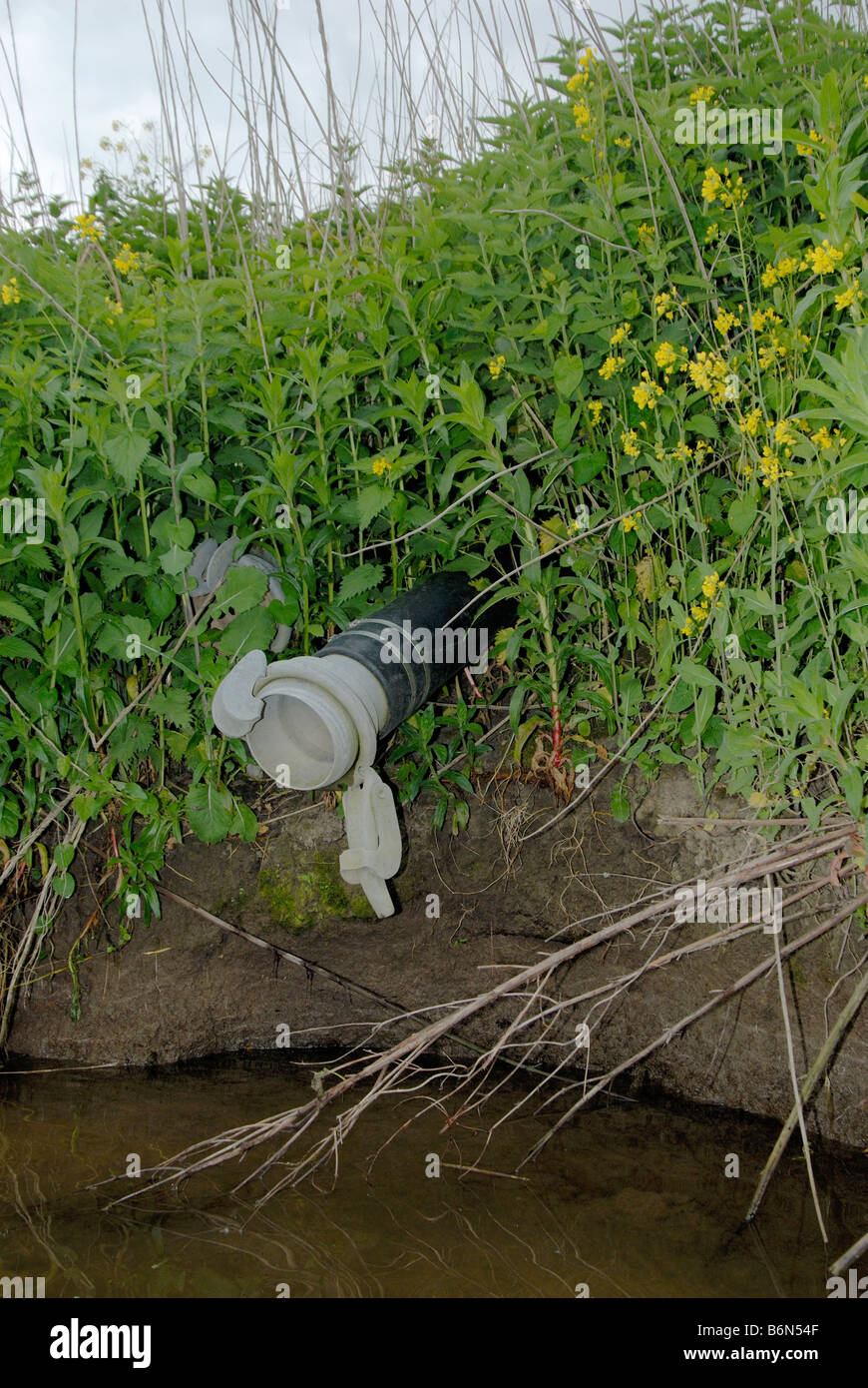 Irrigation pipe and coupling protruding from a farmer's field beside
