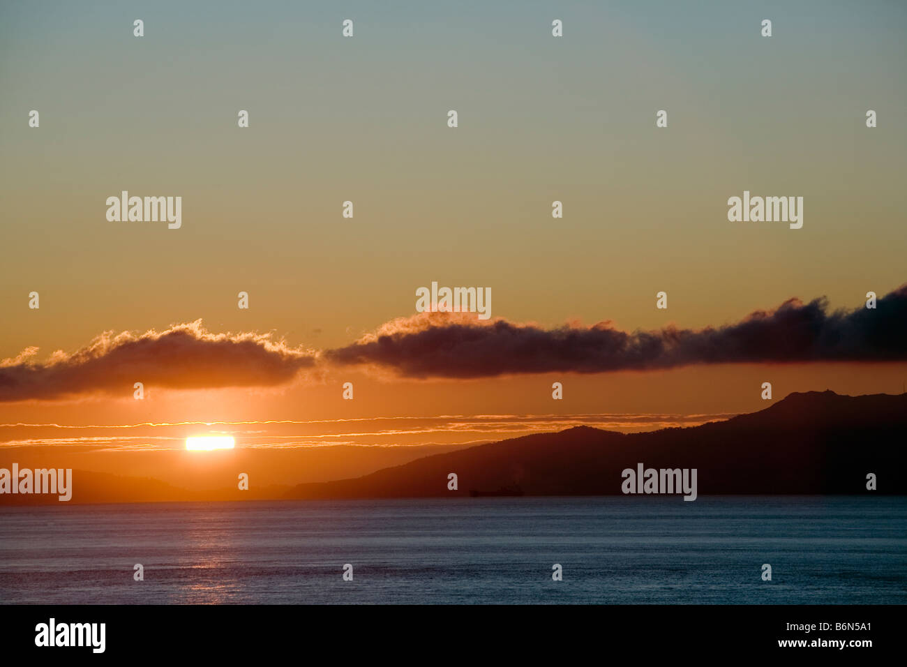 Sunrise in the Straits of Gibraltar Stock Photo