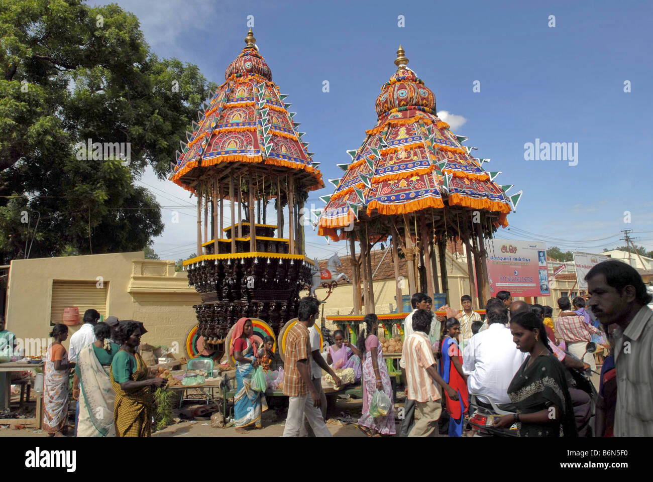 FESTIVAL IN KARPAKA VINAYAKAR TEMPLE IN PILLAIYARPATTI TAMILNADU Stock Photo