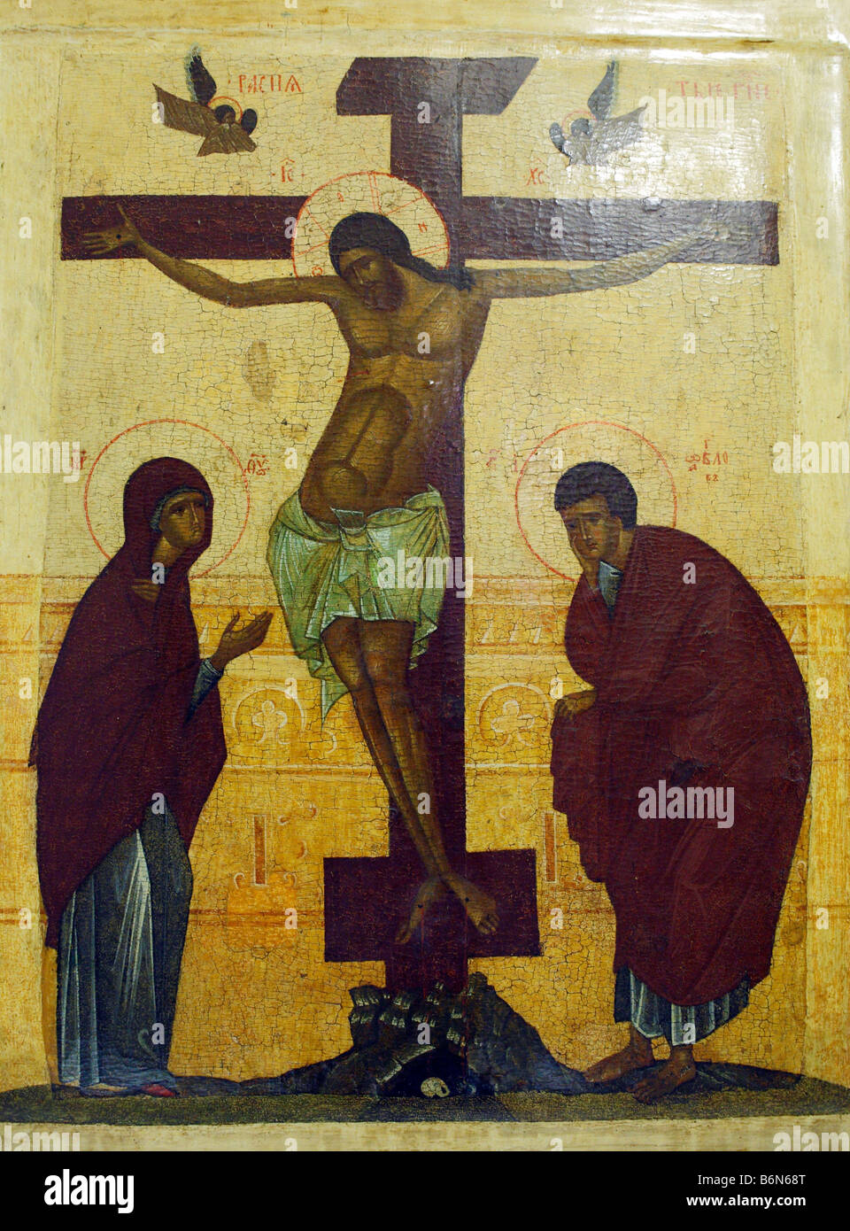 Crucifixion, 15 century icon, Museum of Old Russian art, Moscow, Russia Stock Photo