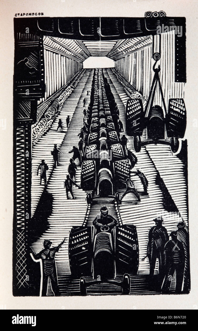 Tractor plant, illustration from special edition of Joseph Stalin's report regarding industrialization (1933), Russia Stock Photo