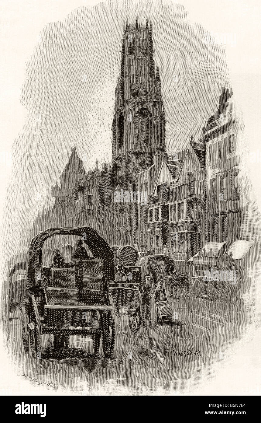 Fleet Street, London, England, showing the old houses and St Dunstan's Church as they were in the 19th century. Stock Photo