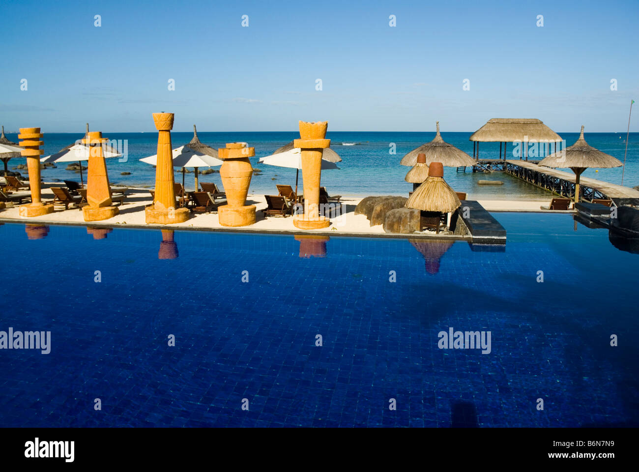 Swimming pool Hotel The Oberoi in Balaclava area MAURITIUS ISLAND Stock Photo