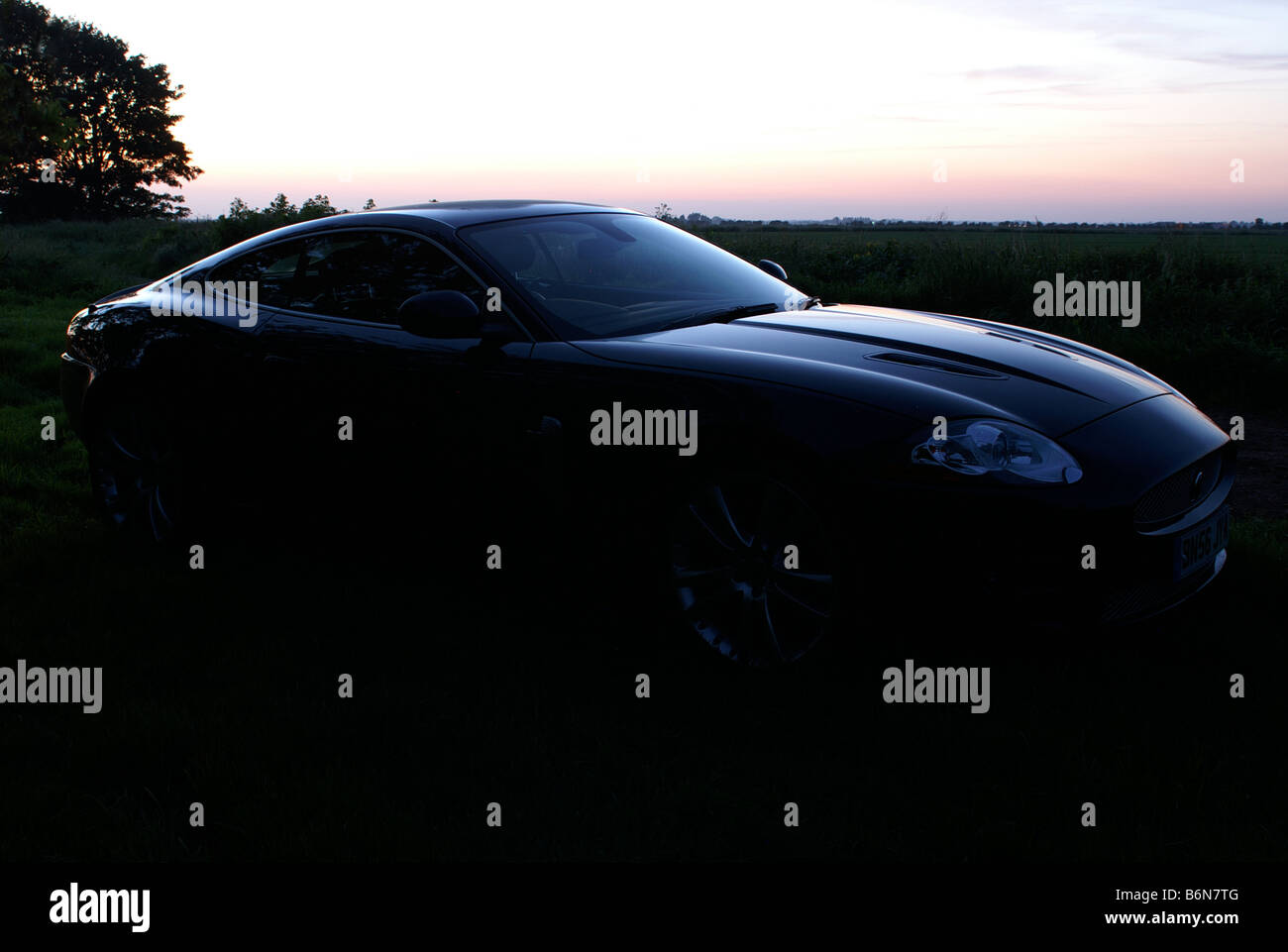 Jaguar XKR at sunset Stock Photo