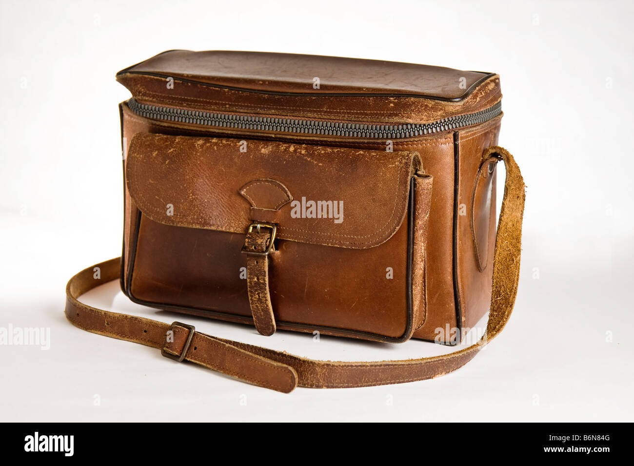 Vintage Leather Satchel on White Background Stock Photo - Alamy