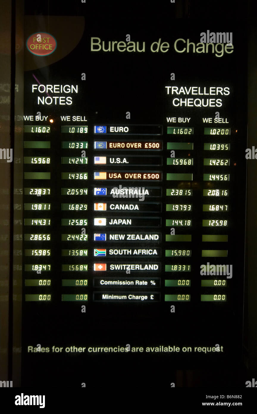 Bureau De Change Foreign Exchange Rates Board London England Uk - 