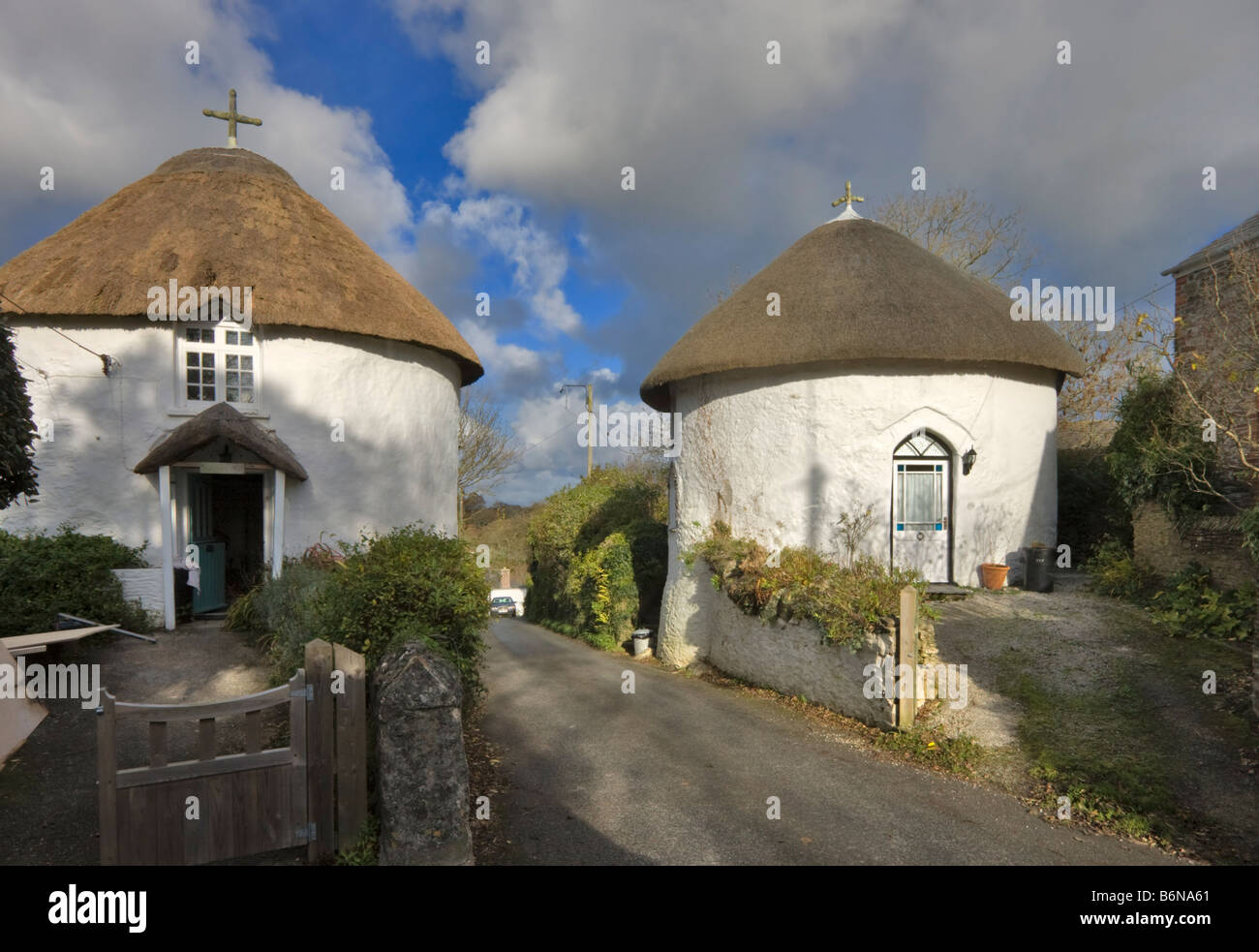 Round houses, Veryan, Roseland, Cornwall Stock Photo