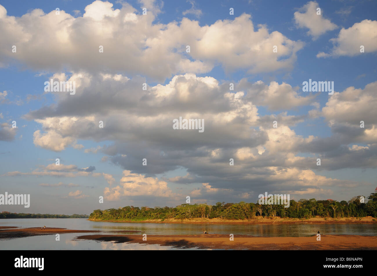Tropical clouds gather over the rivers and rainforests of Peru's Amazon region. Stock Photo