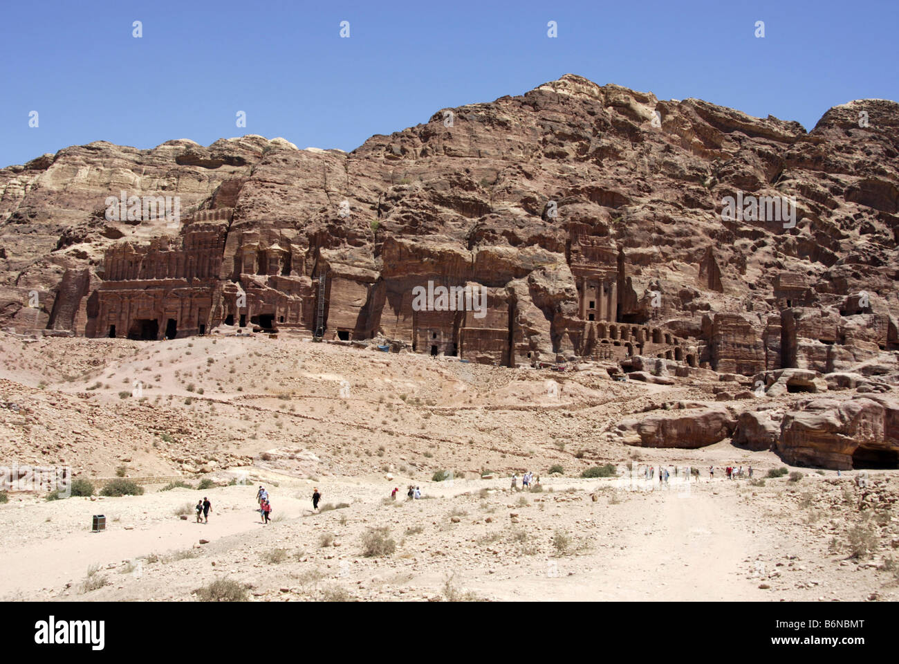 Carved buildings on side of cliff in Petra, Wadi Musa, Jordan Stock Photo