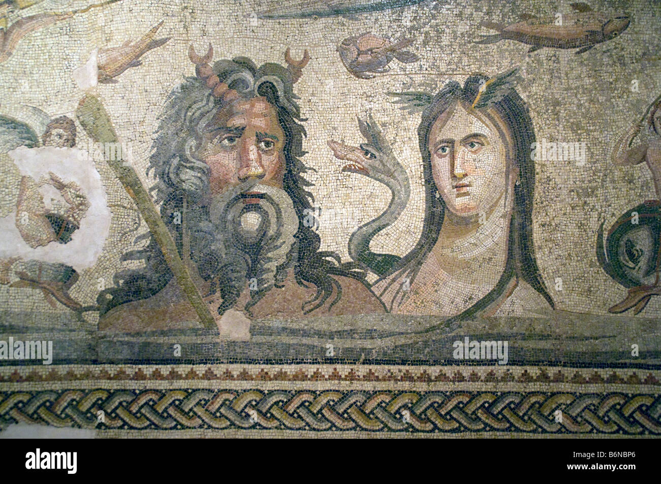 Gaziantep Museum, Roman city of Zeugma Mosaics, Oceanus and Tethys floor mosaic Stock Photo