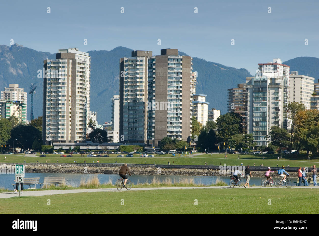 Condos and mountains in Vancouver, British Columbia, Canada Stock Photo