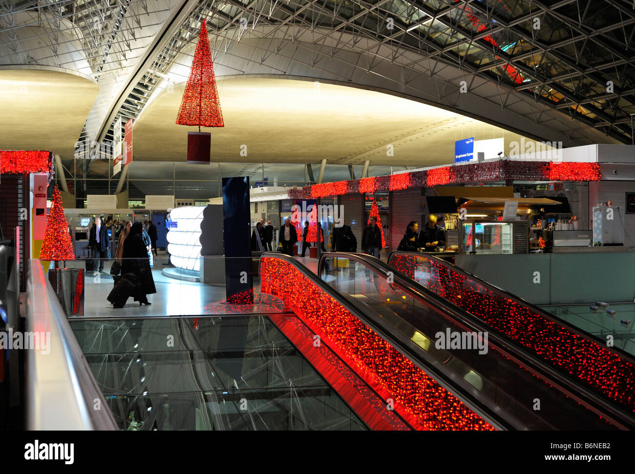 Airport Terminal 2 during Christmas Time, Paris CDG Stock Photo