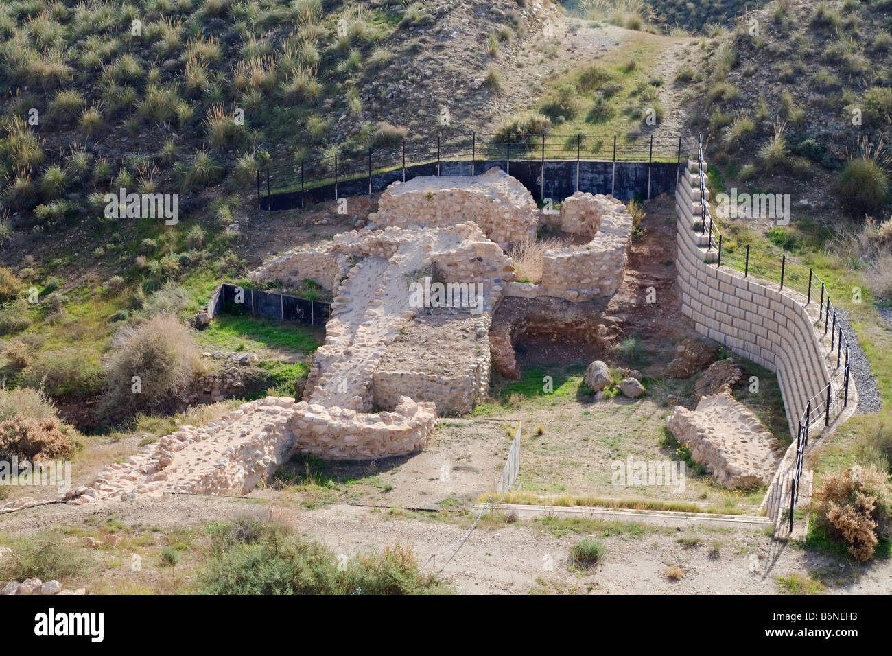 Los Millares Copper Age archaeological site near Santa Fe de Mondujar Almeria Province Spain.  Gate and walls. Stock Photo