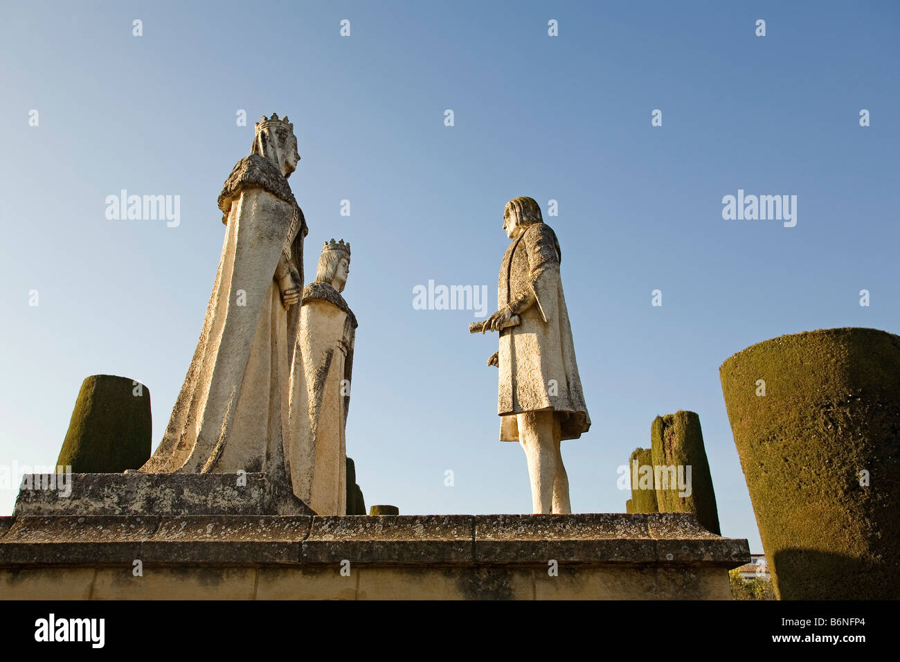 statues of Columbus and the Catholic Monarchs alcazar of the reyes