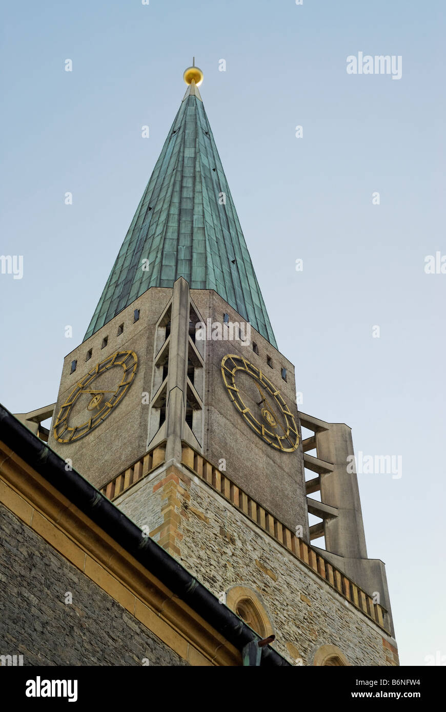 The broach spire of the Nikolai church Altstädter Nicolaikirche in Bielefeld Germany Stock Photo