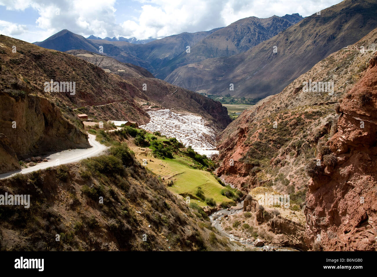 The salt pans of Maras, Peru. Stock Photo
