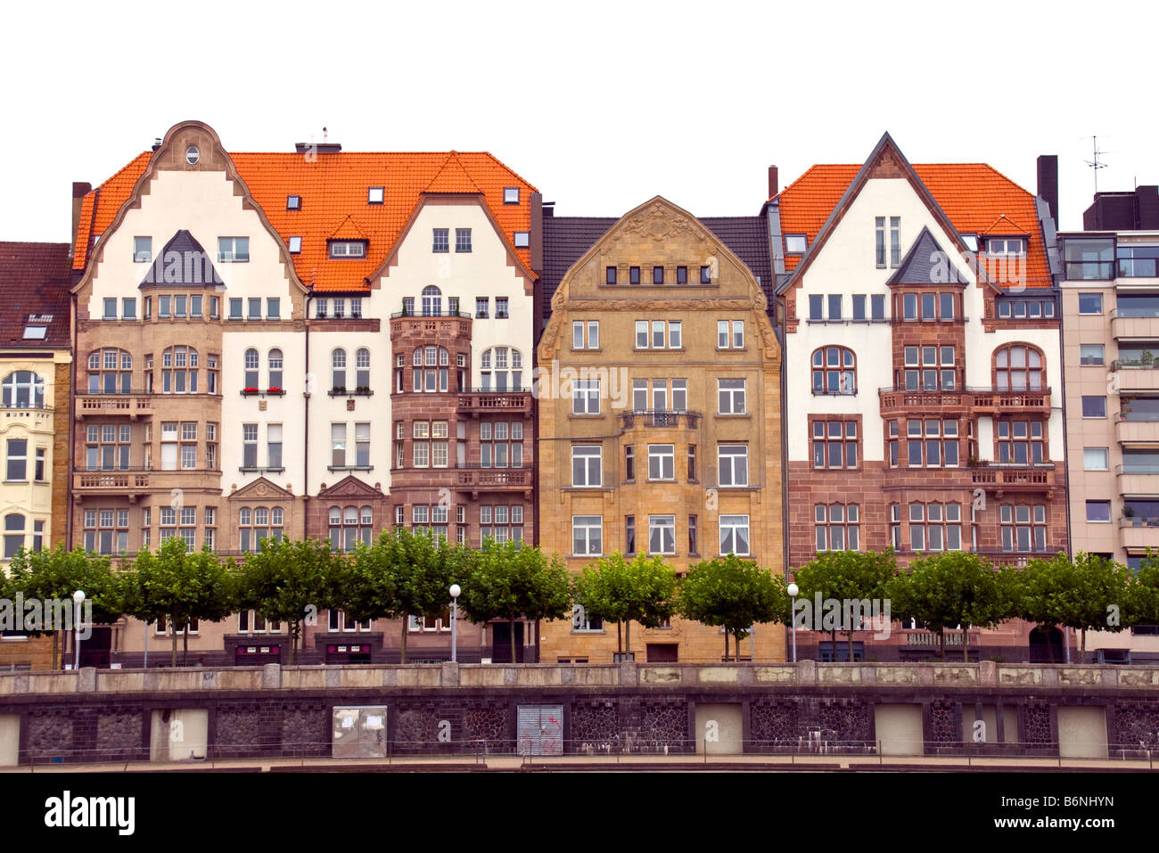 Dusseldorf apartment house facades facing Rhine River Stock Photo