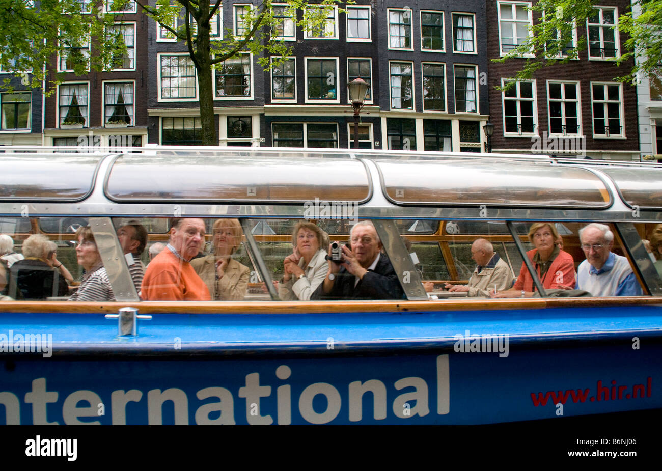 Amsterdam canal sightseeing cruise on Holland International cruise boat Stock Photo