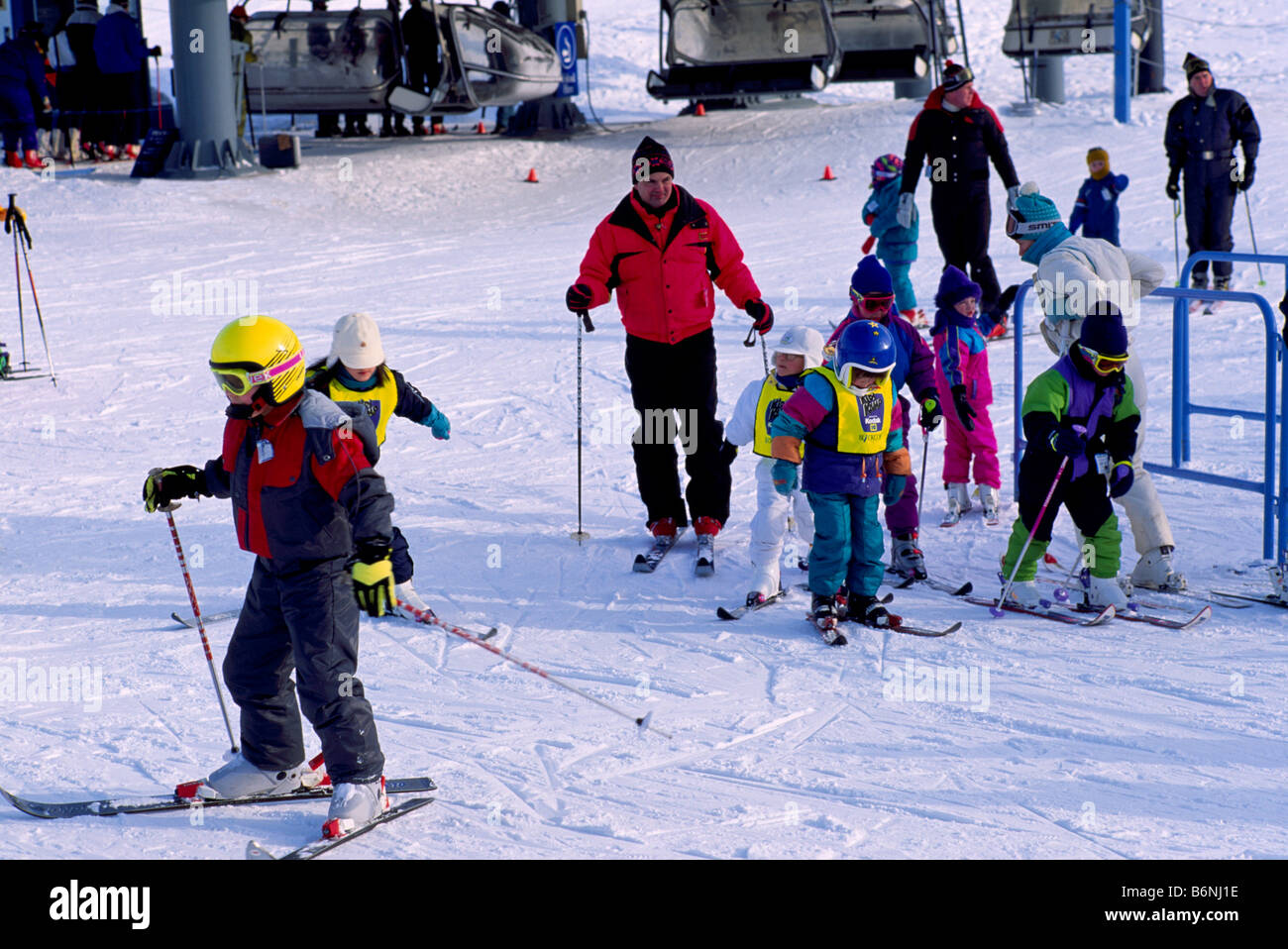 Young Children learning to Downhill Ski at Whistler Ski Resort British