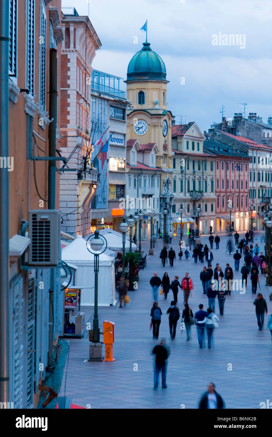 Rijeka in Croatia, Korzo main street in evening Stock Photo