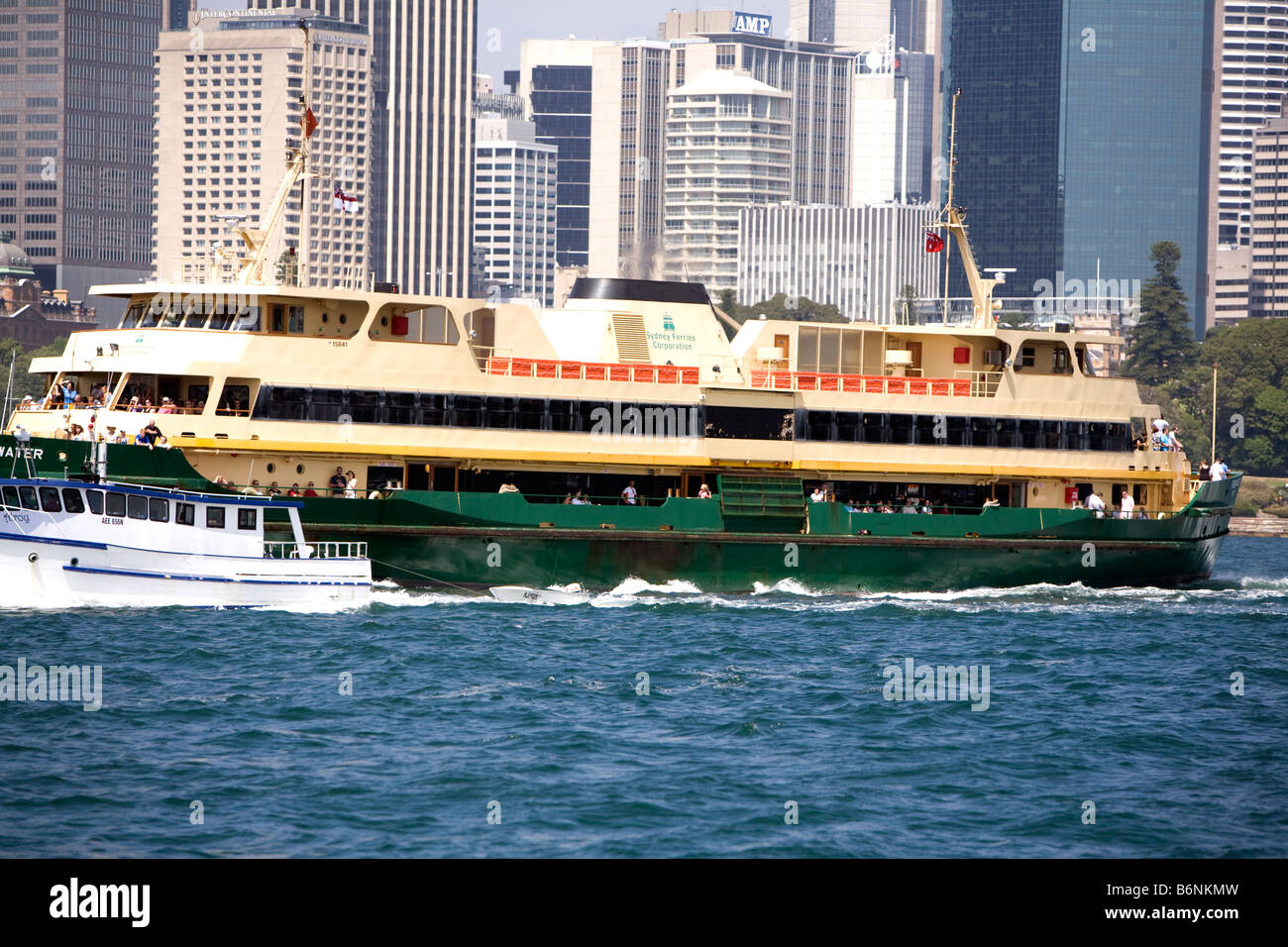 Sydney ferry MV Freshwater in sydney harbour with the city visible in ...