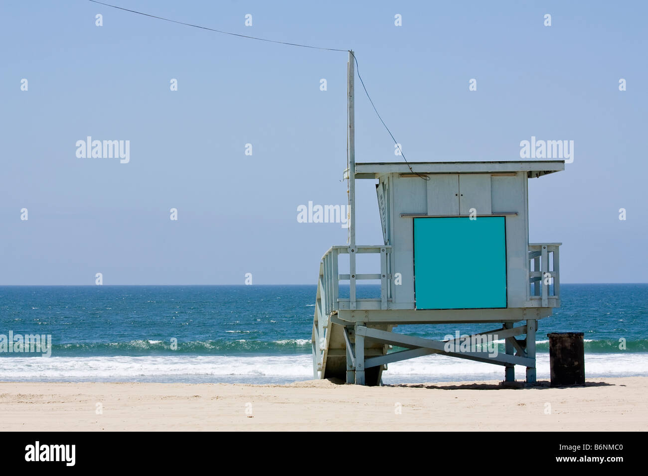 Lifeguard hut on the Malibu beach Blank panel on the front to write anything you want Stock Photo