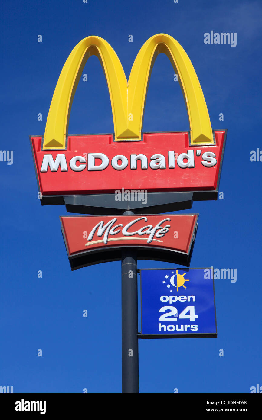 Macdonalds Golde Arch street sign,Griffith,New South Wales, Australia Stock Photo