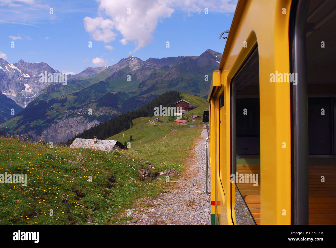 view from the train of the Jungfrau region Switzerland Stock Photo