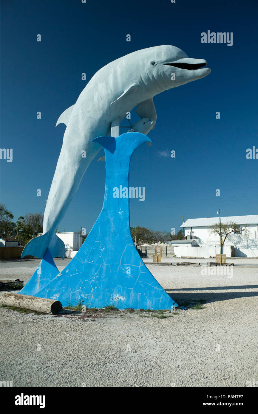 concrete dolphin, Grassy Key Florida Stock Photo