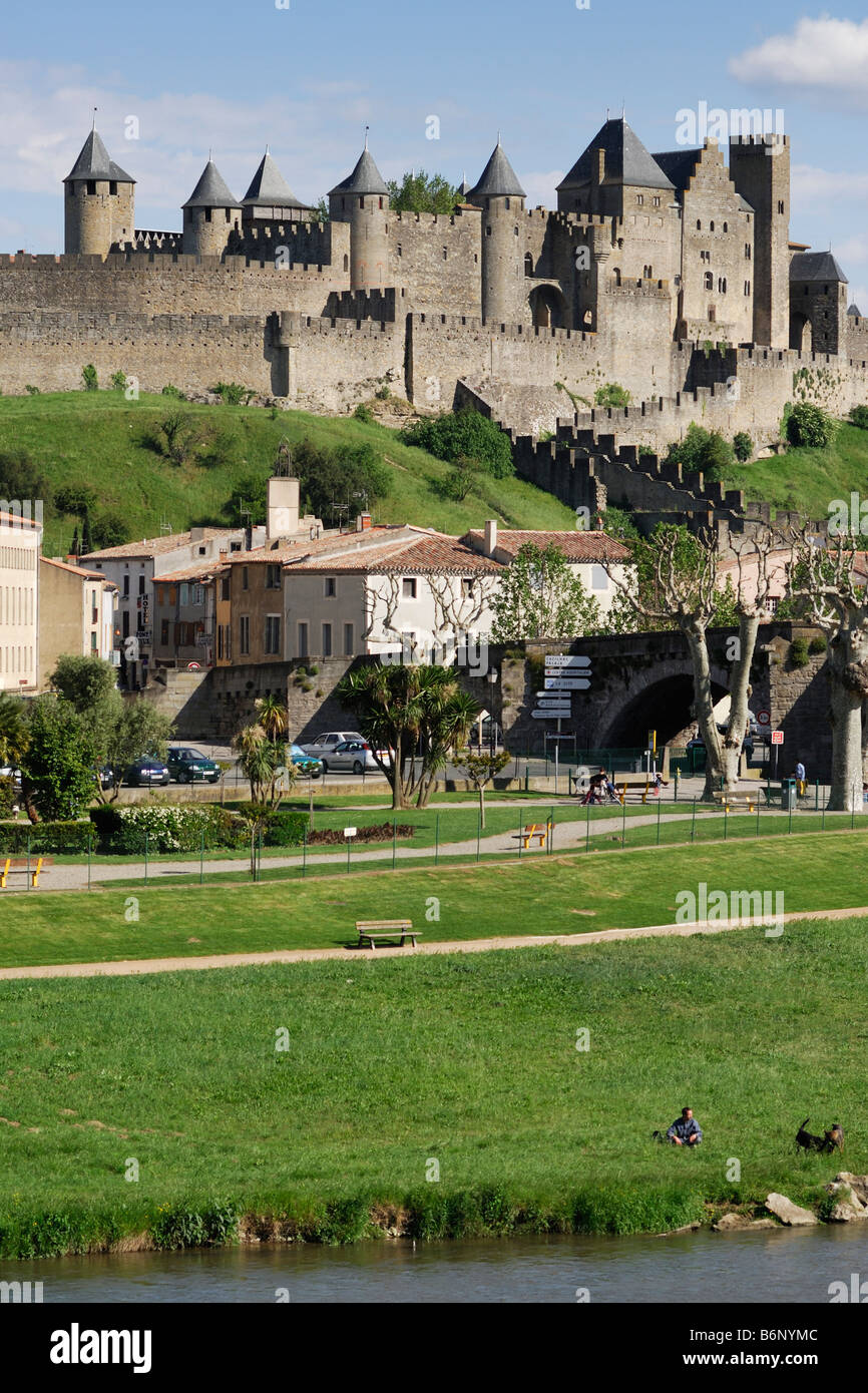 Carcassonne France Medieval walled Cité of Carcassonne Stock Photo