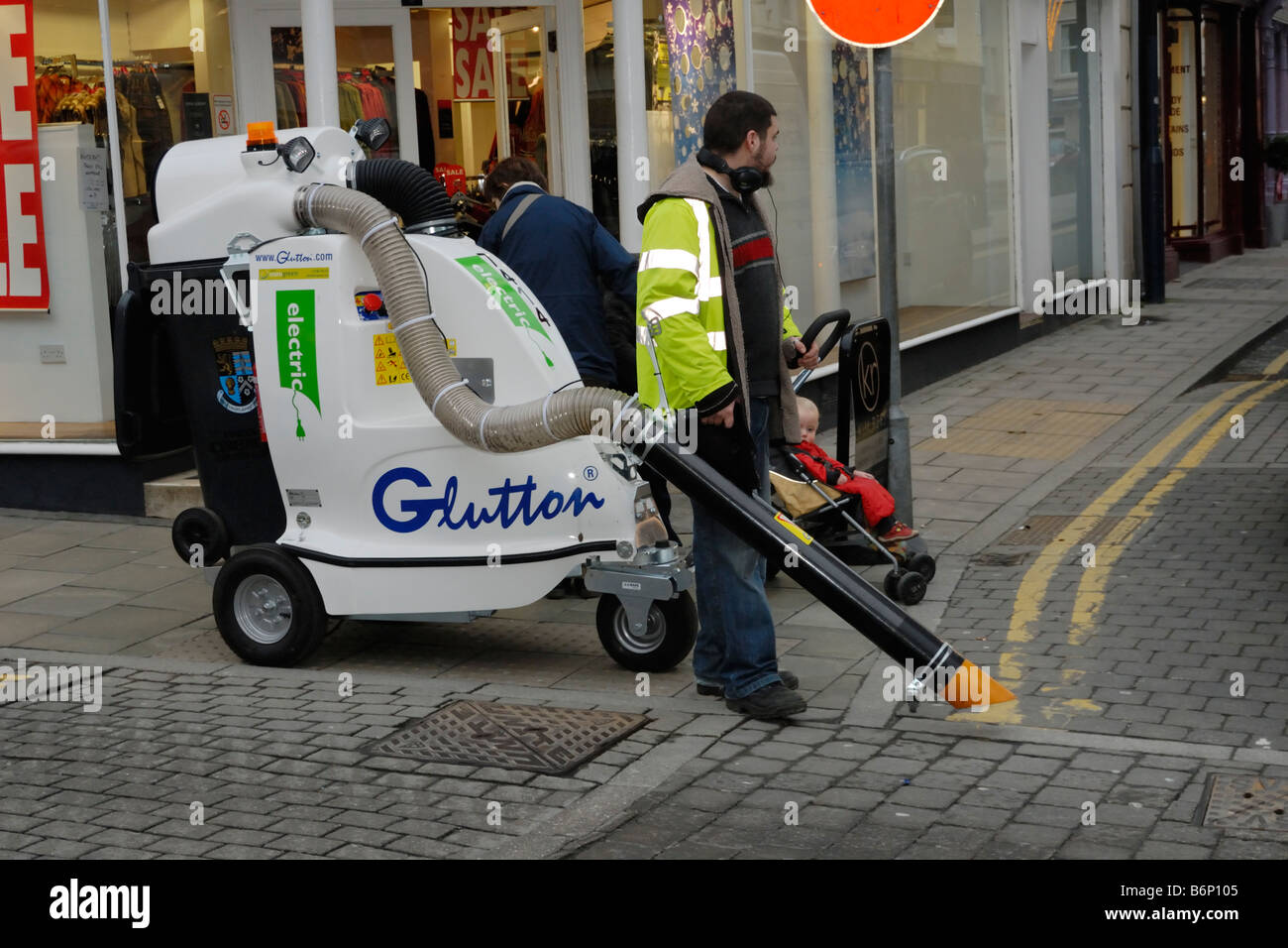 Electric powered "Glutton" vacuum machine used for collecting litter