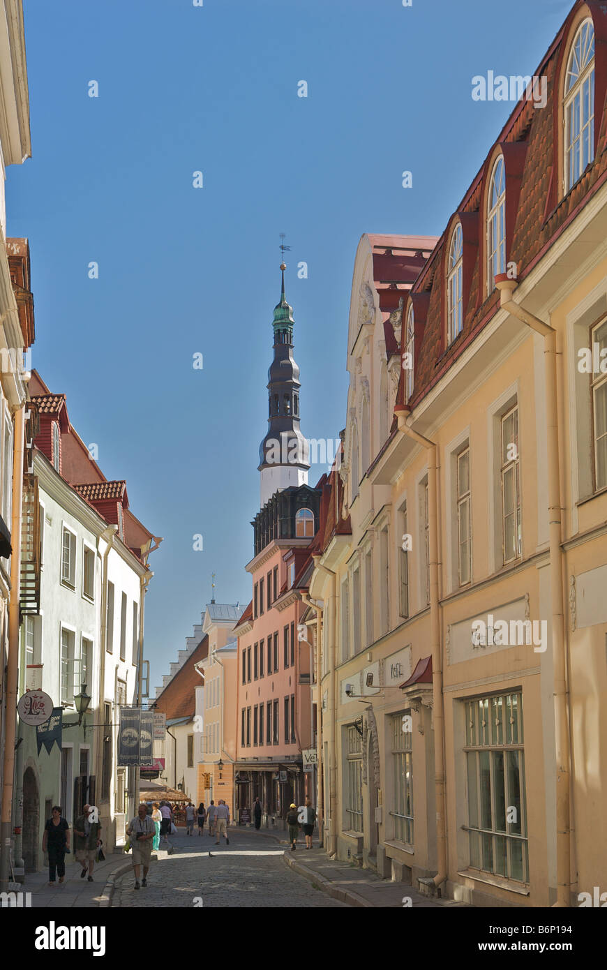 Cobbled stone street Lower Old Town Tallinn Estonia Stock Photo