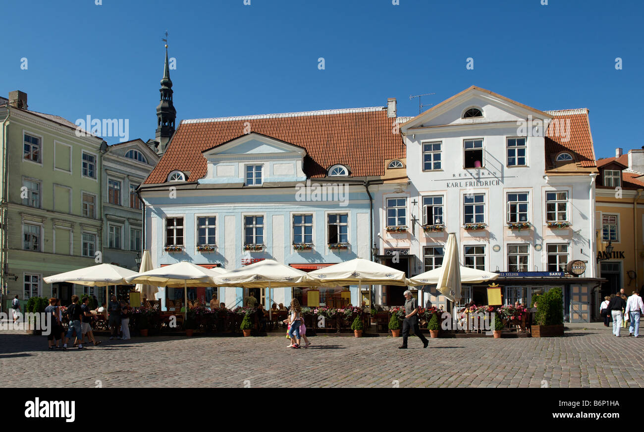 Old Town Hall Square or Raekoja Plats Tallinn Estonia Stock Photo