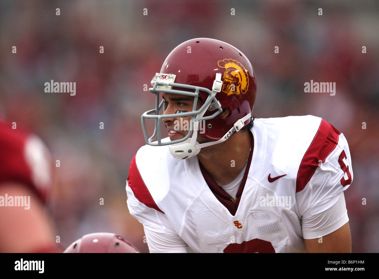 Mark Sanchez, Southern Cal quarterback, calls out the signals at the line  of scrimmage during a Pac-10 conference football game Stock Photo - Alamy